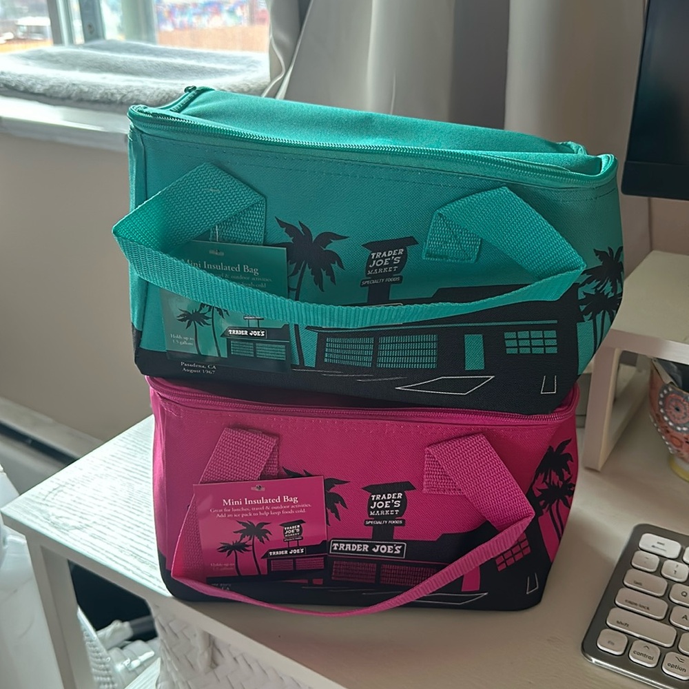 Trader Joe’s Mini Insulated Bag 2 Pack - Pink and Teal - Cooler Lunchbox NWT